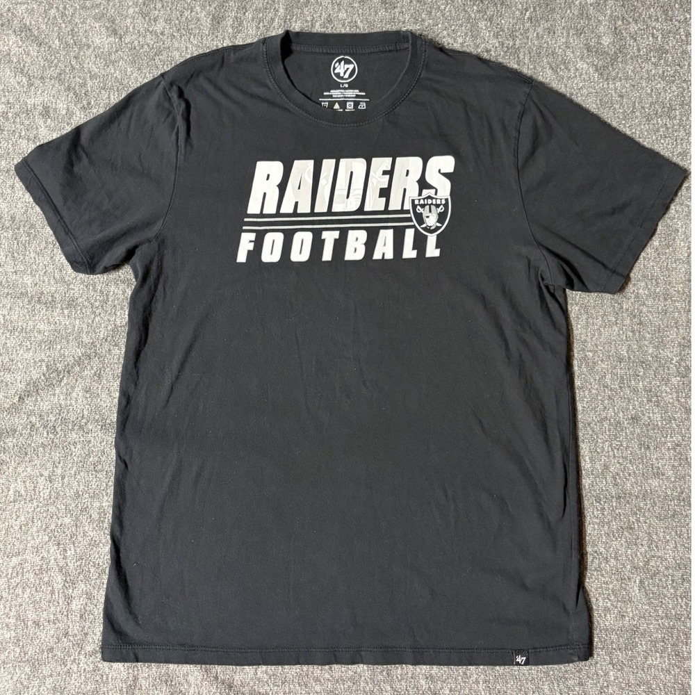 47 Brand Las Vegas Raiders Football T-Shirt Mens Large Black Double Sided Logo